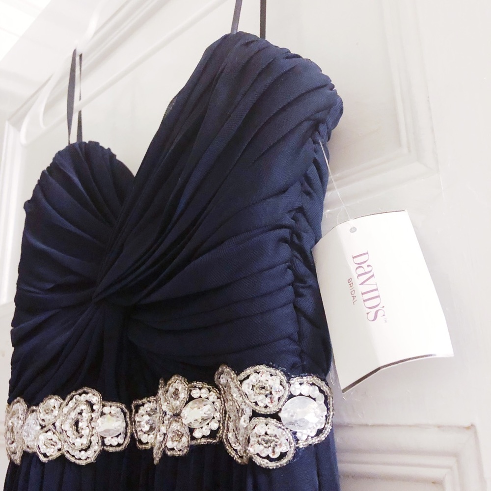 David’s Bridal Strapless Navy Blue Gown NWT